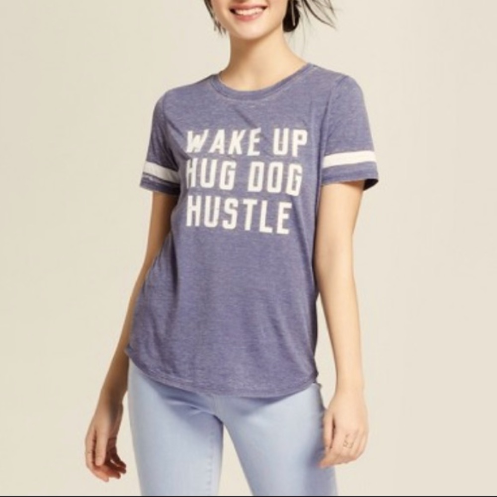 Wake up, Hug Dog, Hustle Distressed Top